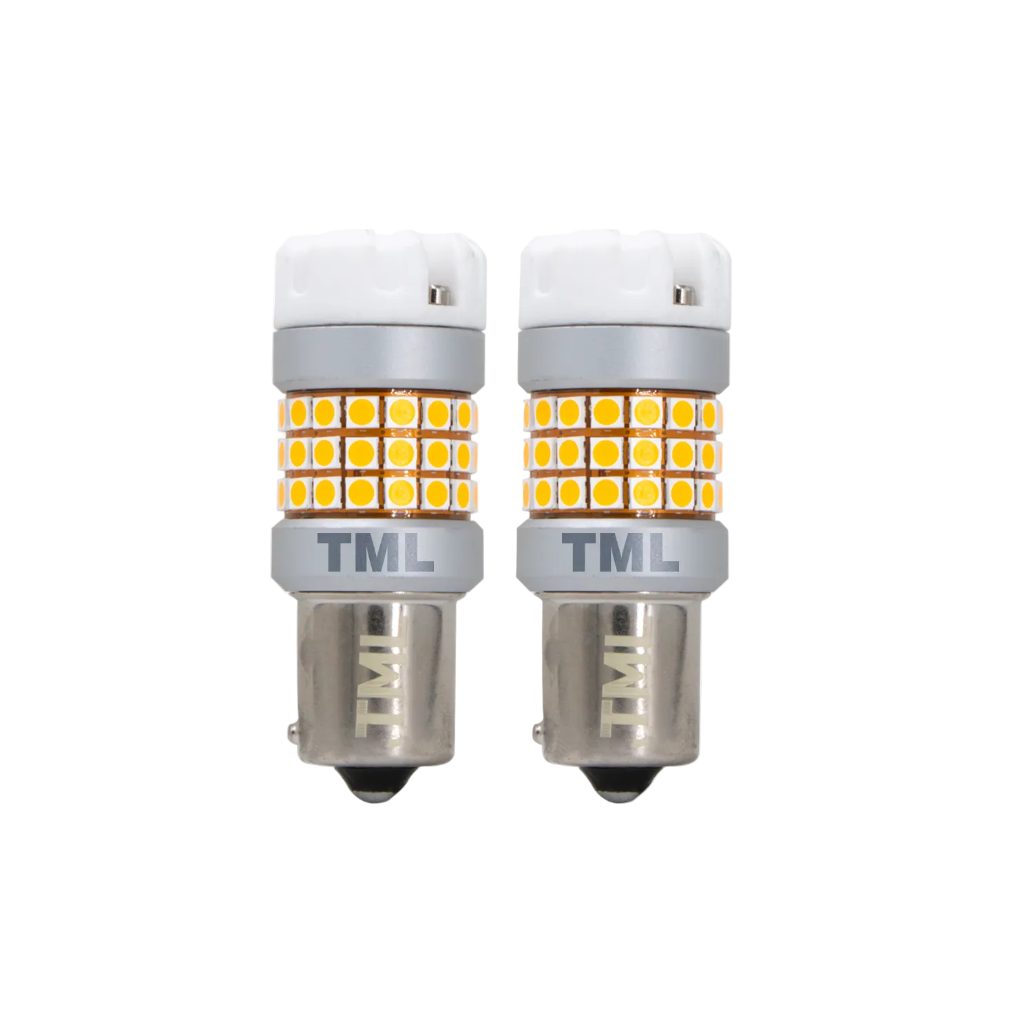 Two TML LED bulbs on a white background